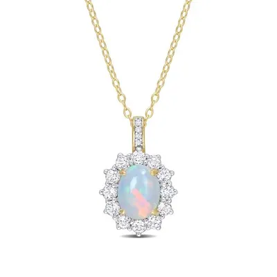 Julianna B Sterling Silver Diamond, Blue Ethiopian Opal & White Topaz Necklace