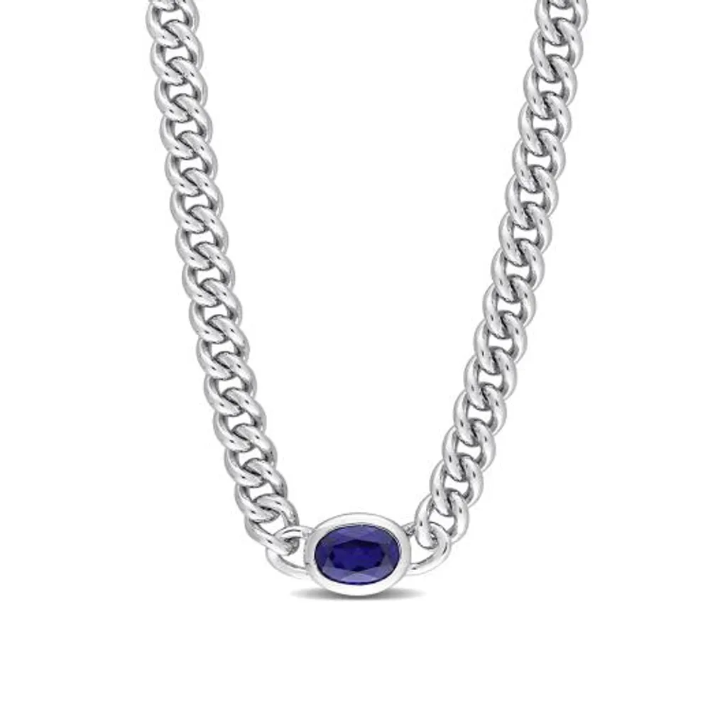 Julianna B Sterling Silver Lab Grown Blue Sapphire Necklace