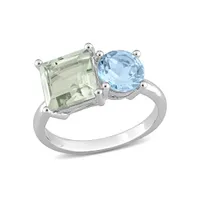 Julianna B Sterling Silver Green Quartz & Blue Topaz Ring
