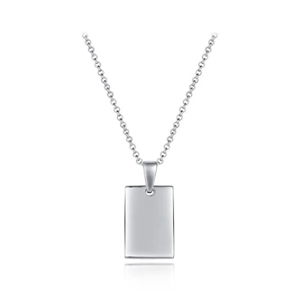 Sterling Silver 19" Rectangular Tag Pendant with Adjustable Chain