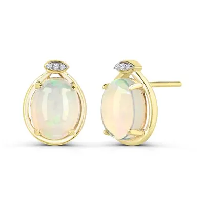 10K Yellow Gold Opal & Diamond Earrings