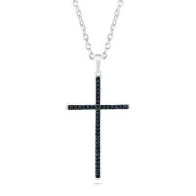 Sterling Silver 0.15CTW Black Diamond Cross Pendant