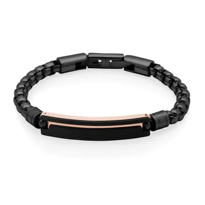Stainless Steel 8+1" Round Box Bracelet with Black & Rose Gold Plating