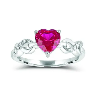 Sterling Silver Created Ruby & White Sapphire Infinity Heart Ring