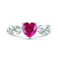 Sterling Silver Created Ruby & White Sapphire Infinity Heart Ring