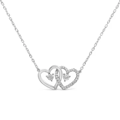 Sterling Silver Diamond Double Heart Necklace