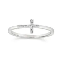 Sterling Silver Diamond Cross Ring