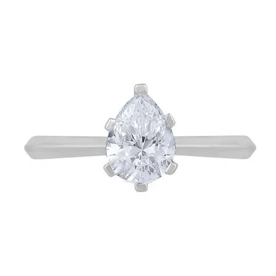 New Brilliance 14K White Gold Lab Grown 1.00CT Pear Diamond Solitaire Ring