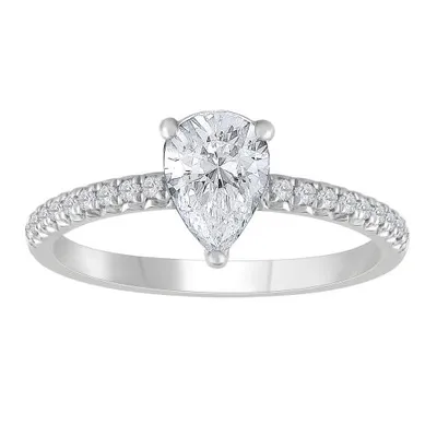 New Brilliance 14K White Gold Lab Grown 1.27CTW Pear Diamond Solitaire Ring