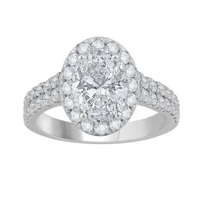 New Brilliance 14K White Gold Lab Grown 3.00CTW Oval Diamond Halo Ring