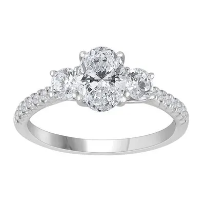 New Brilliance 14K White Gold Lab Grown 2.14CTW Oval Diamond Three Stone Ring