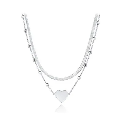 Sterling Silver 16" Layered Heart Necklace