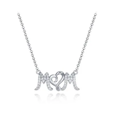 Sterling Silver Cubic Zirconia 19" Mom Heart Necklace