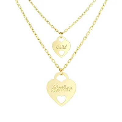 10K Yellow Gold Mother Child Heart 16.5" + 1.5" Ext Necklace