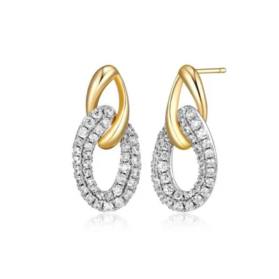 Elle Double Oval Gold Plated Link Earring with Cubic Zirconia