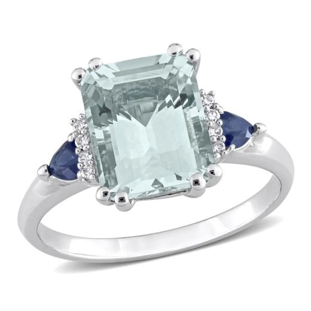 Julianna B 14K WG Aquamarine, Blue Sapphire & Diamond Ring