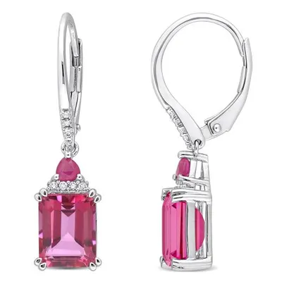 Julianna B Sterling Silver Pink Topaz, Ruby & Diamond Earrings