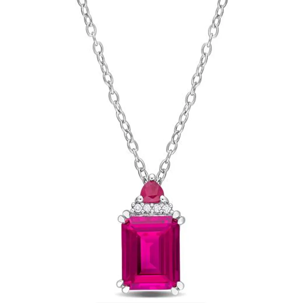 Julianna B Sterling Silver Pink Topaz, Ruby & Diamond Pendant