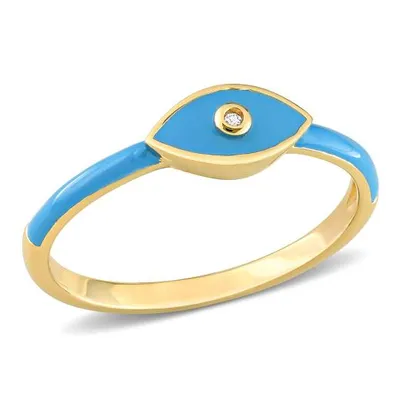 Julianna B Sterling Silver Yellow Plated Created White Sapphire Blue Enamel Ring