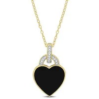 Julianna B Sterling Silver Yellow Plated Diamond and Black Enamel Heart Pendant