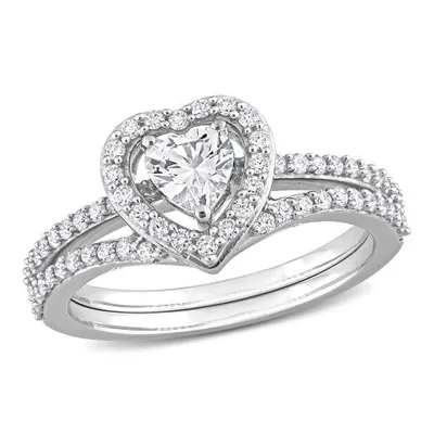Julianna B 10K White Gold Created Sapphire and Diamond Bridal Set
