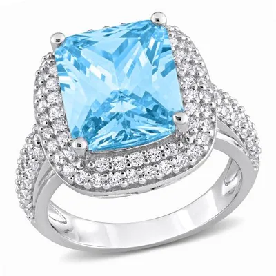 Julianna B Sterling Silver Blue and White Cubic Zirconia Ring
