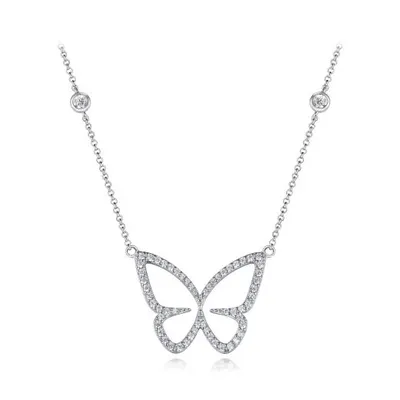 Sterling Silver Cubic Zirconia 19" Butterfly Necklace