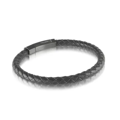 Black Leather Bracelet Black Clasp