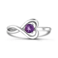 Sterling Silver Amethyst Infinity Heart Ring