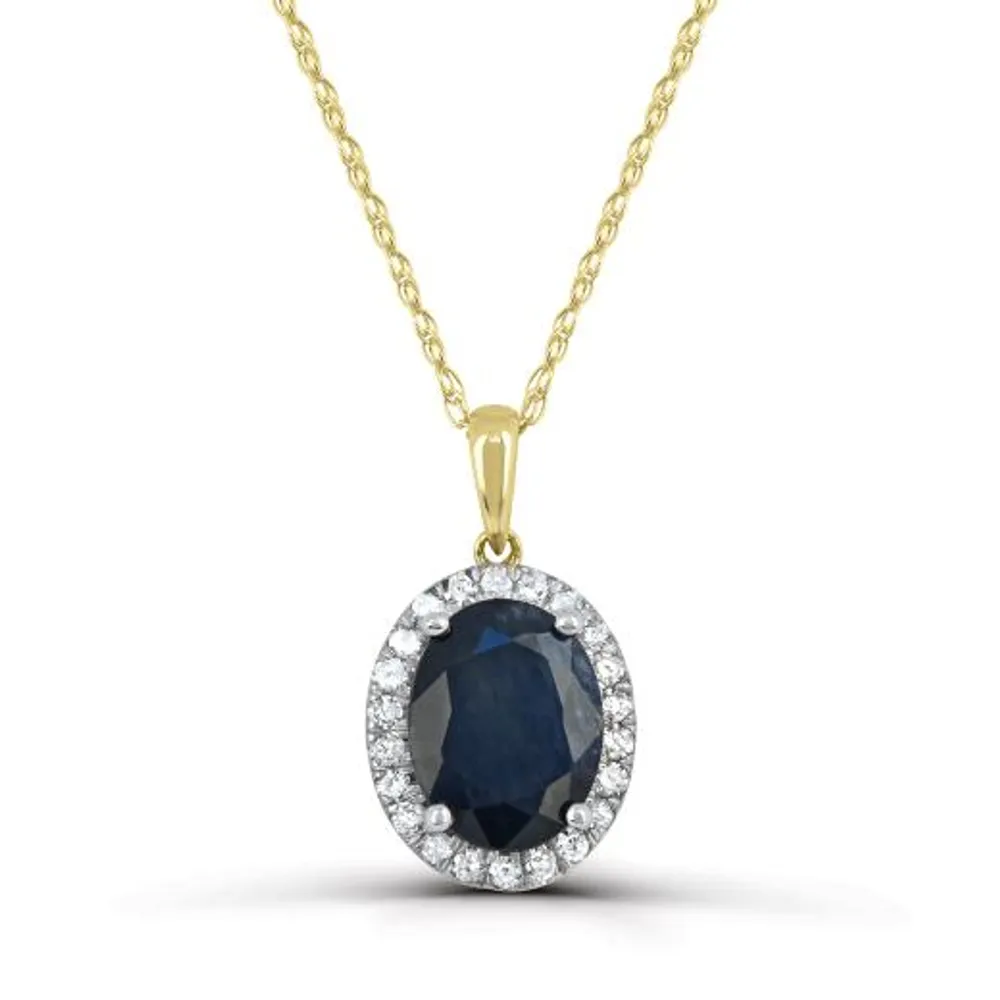 10K Yellow Gold Sapphire and Diamond Halo Pendant