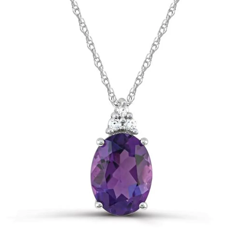 10K White Gold Amethyst and Diamond Pendant