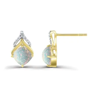 10K Yellow Gold Opal and Diamond Earrings