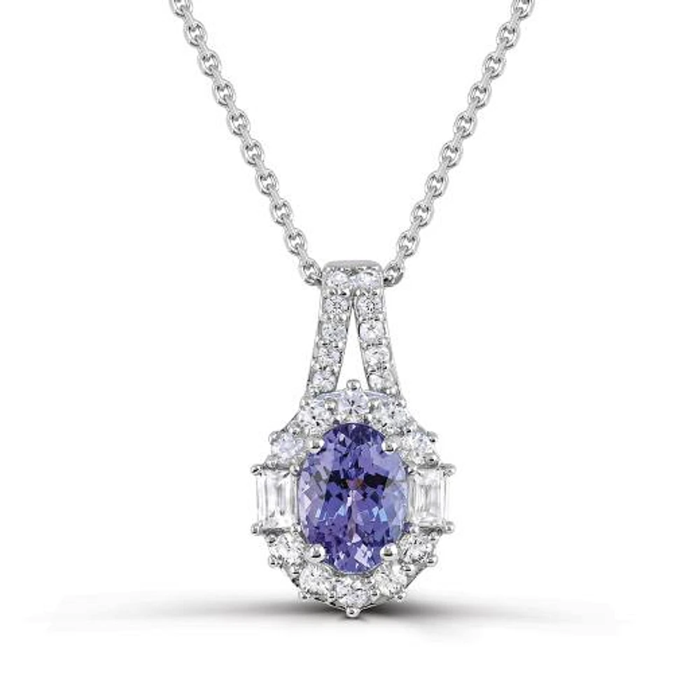 Sterling Silver Tanzanite & White Zircon 18" Pendant