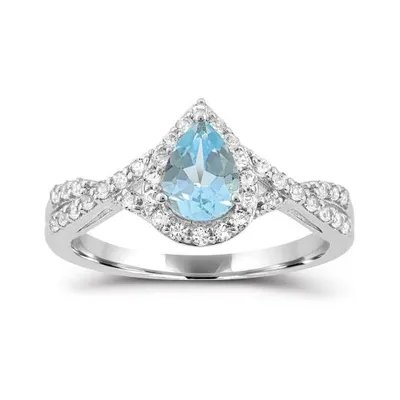 Sterling Silver Sky Blue Topaz and White Ring