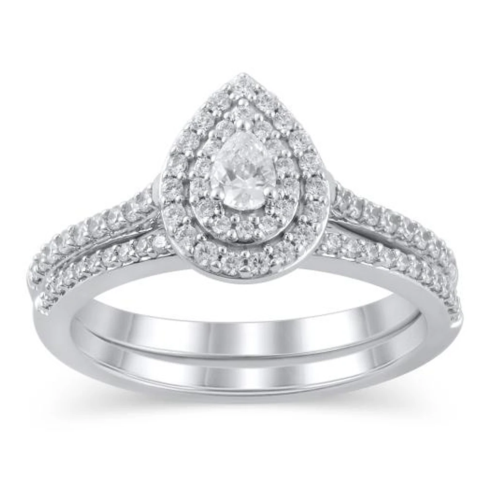 10K White Gold 0.62CTW Pear Shaped Diamond Bridal Set