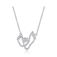 Sterling Silver Cubic Zirconia Footprint Heart 19" Pendant