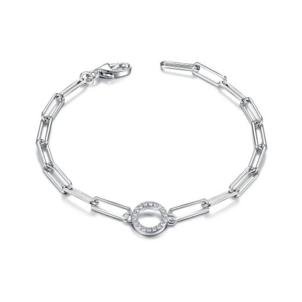 Sterling Silver Cubic Zirconia Circle Link 7" Bracelet