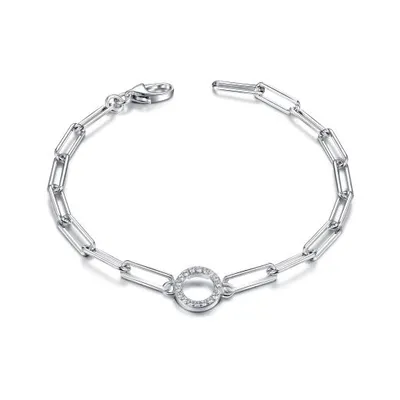 Sterling Silver Cubic Zirconia Circle Link 7" Bracelet
