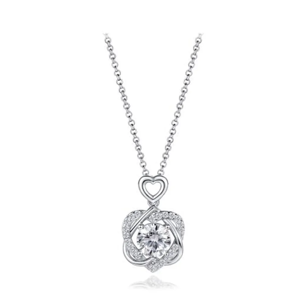 Sterling Silver Cubic Zirconia Double Heart 19" Pendant