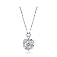 Sterling Silver Cubic Zirconia Double Heart 19" Pendant