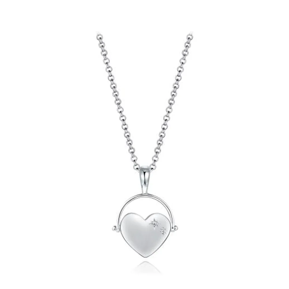 Sterling Silver Cubic Zirconia Spinning Heart 19" Pendant