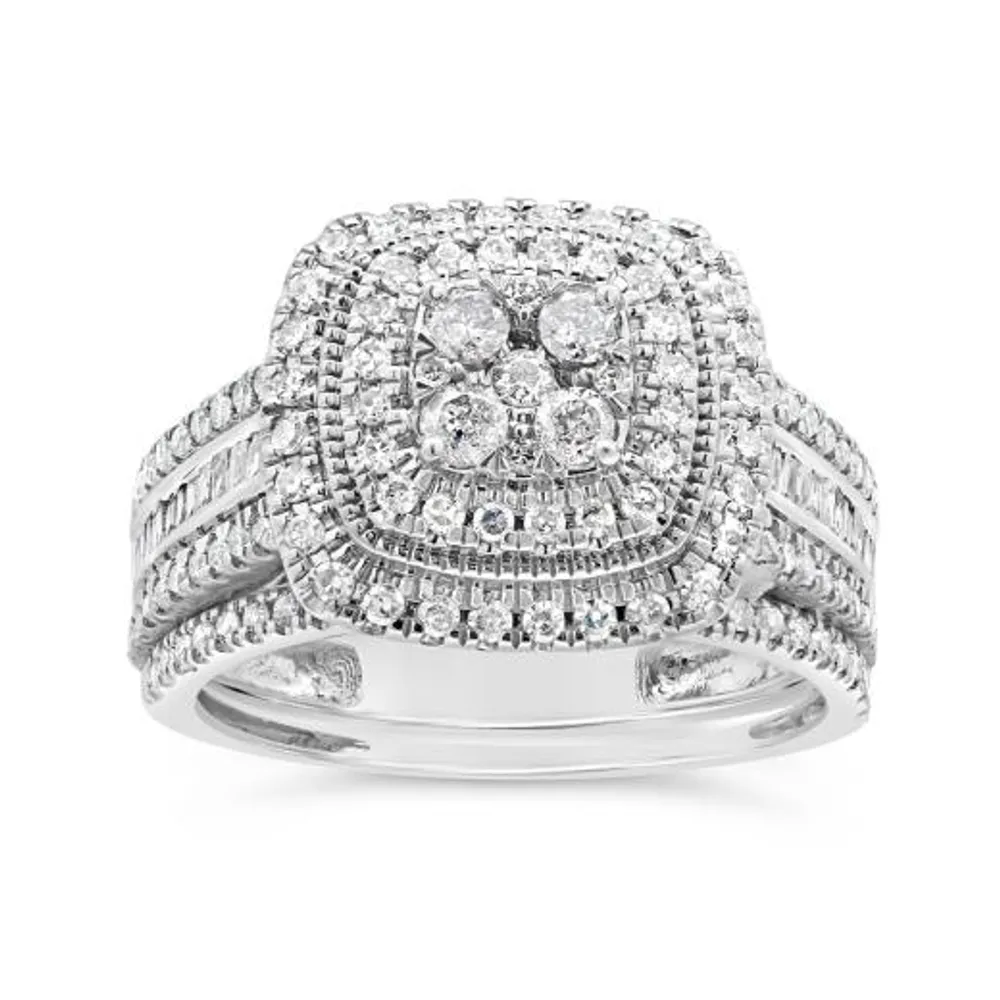 10K White Gold 1.00CTW Diamond Bridal Set