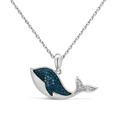 Sterling Silver Blue & White Diamond Whale Pendant