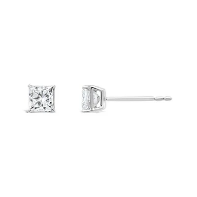 New Brilliance 14K White Gold Lab Grown 1.00CTW Princess Diamond Stud Earrings