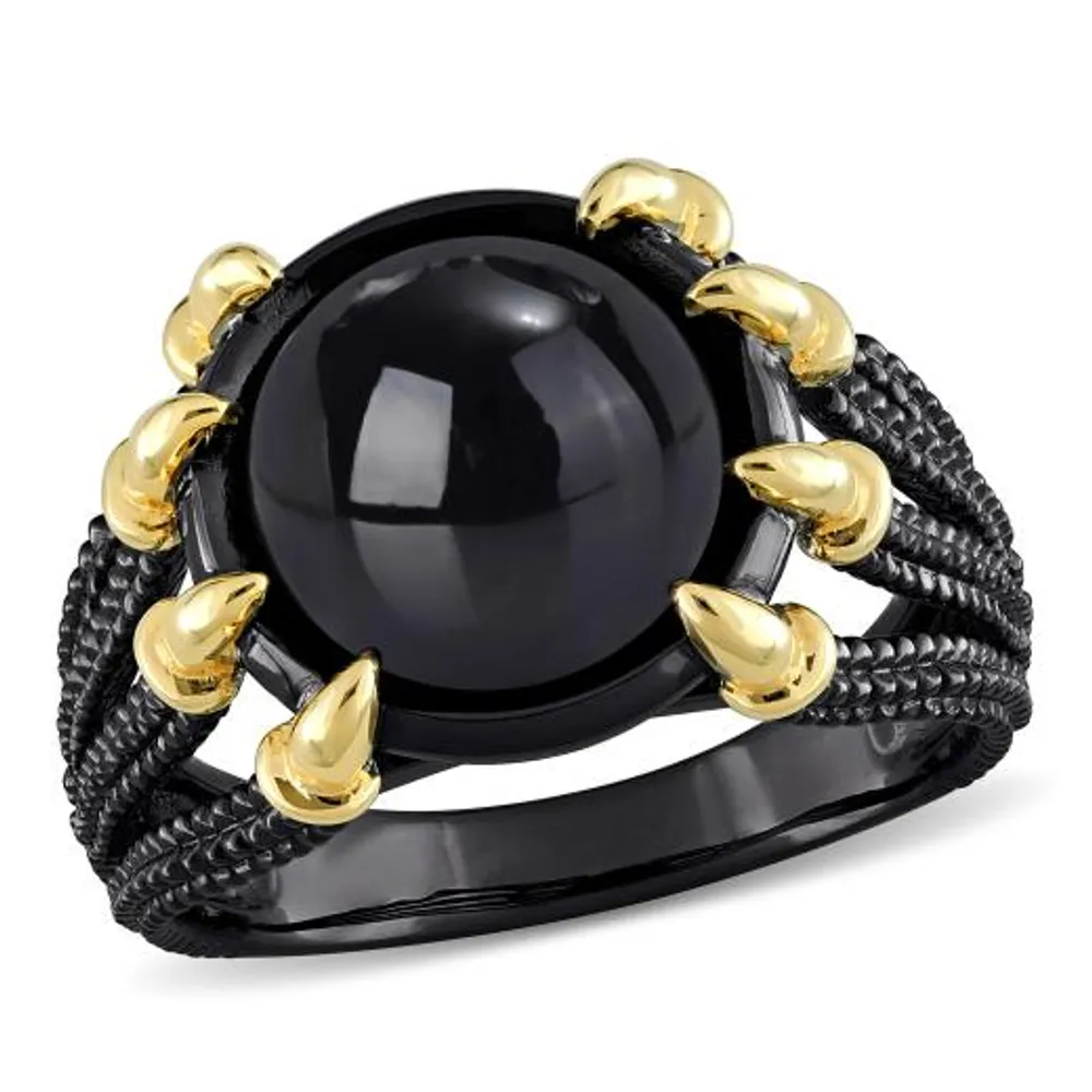 Julianna B Sterling Silver Yellow and Black Rhodium Agate Ring