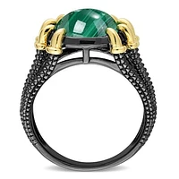 Julianna B Sterling Silver Yellow and Black Rhodium Malachite Ring