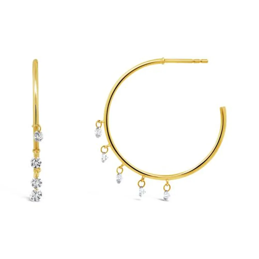 Brevani 10K Yellow Gold 0.78CTW Diamond Dangle Hoop Earrings