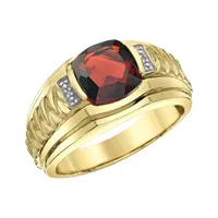 10K Yellow Gold Garnet and Diamond Men's Ring