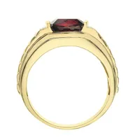 10K Yellow Gold Garnet and Diamond Men's Ring