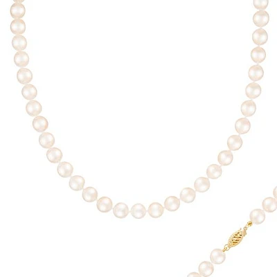 14K Yellow Gold 7-8mm White Freshwater Pearl 32" Necklace